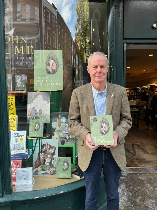 Gabriel Cooney outside Hodges Figgis, Dawson St, Dublin 2, with his award-winning book Death in Irish Prehistory. 
[image courtesy of the Royal Irish Academy]