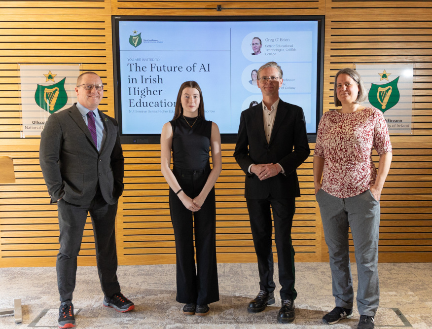 L-R: Dr Patrick O'Leary, Registrar NUI, Tia Cullen, Education Officer, UCD Students Union, Greg O'Brien, Senior Educational Technologist, Griffith College, Dr Heike Felzmann, Associate Professor in Philosophy, University of Galway