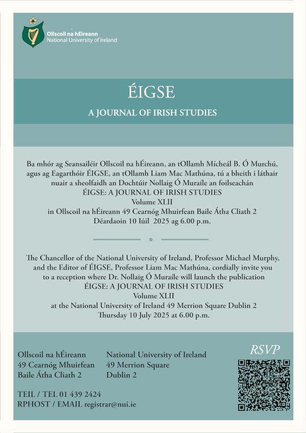 E-Invitation ÉIGSE: A Journal of Irish Studies, Volume XLII Launch